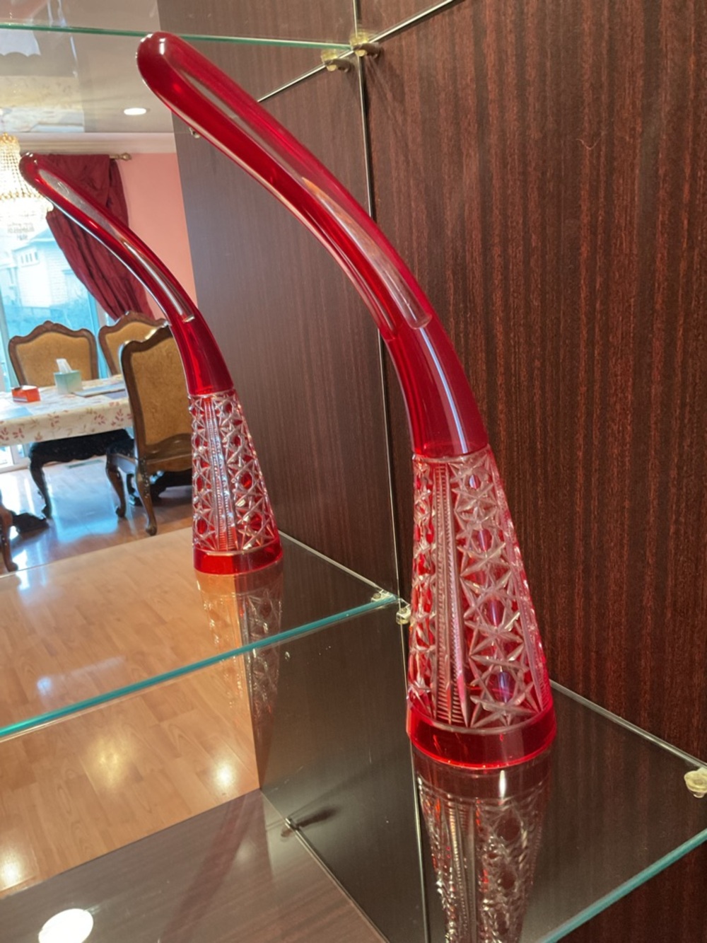 Cut to Clear Crystal Ruby Red Horn Vase